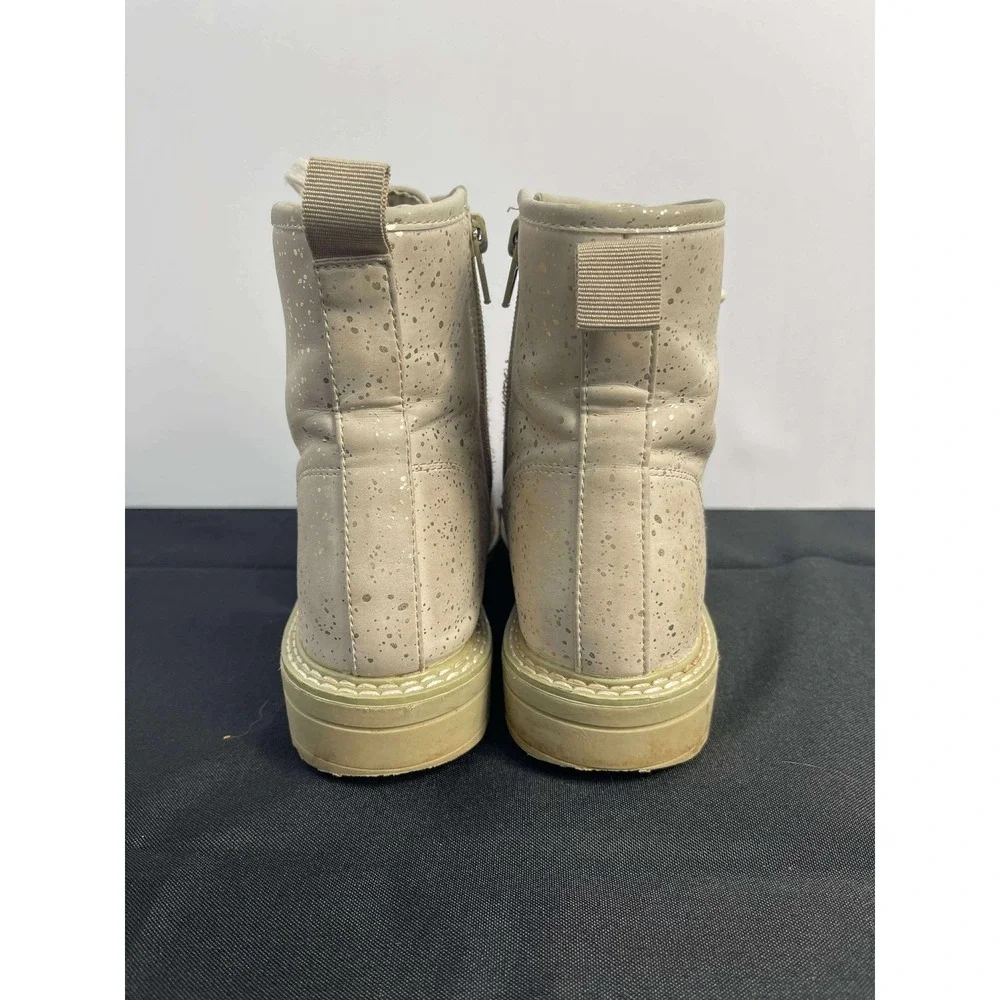 Kids‎ light pink Glitter Combat Boots Lace Up Zip Side Chunky Sole Size 4